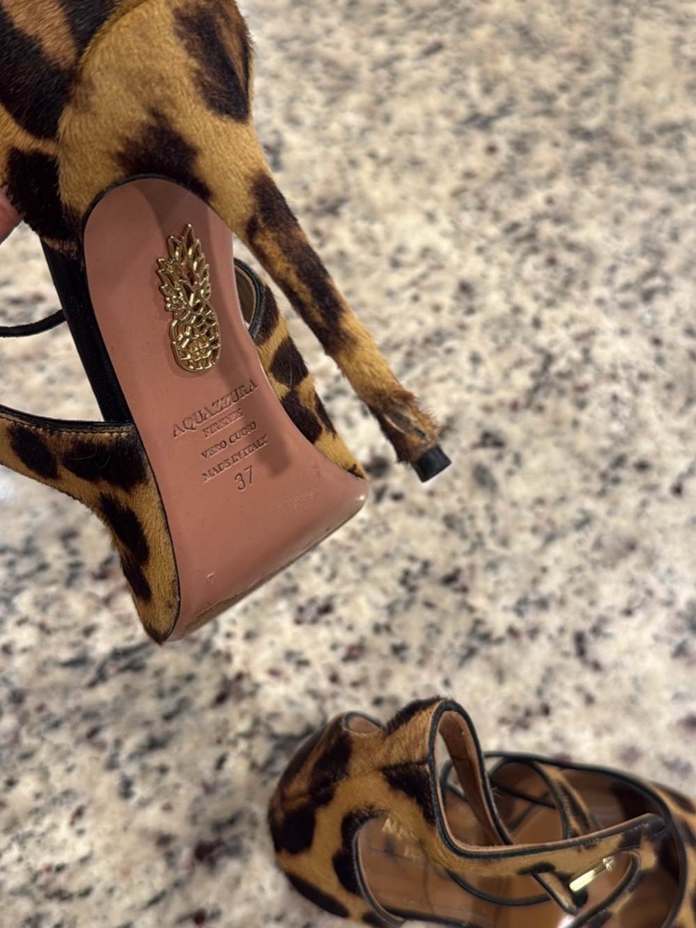 Aquazzura Leopard-Print Ankle-Tie Heels in Yellow and Brown - Picture 2 of 3